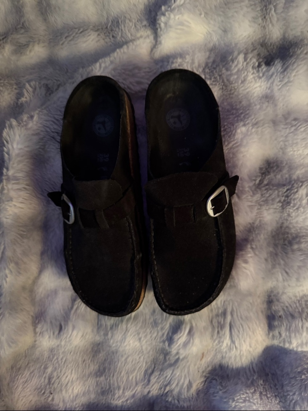 Women’s Black Suede Slip-On Buckle Shoes
